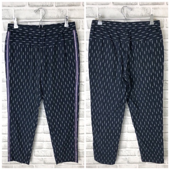 J Crew Pull On Ikat Pant Metallic Tux Stripe Navy 4 - Picture 4 of 8